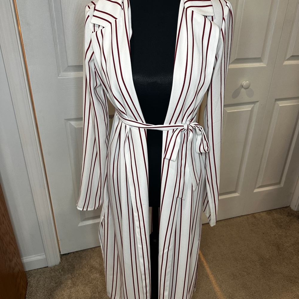 White and Red Striped Swim Coverup